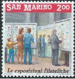 Briefmarke mit Ansicht einer Briefmarkenausstellung